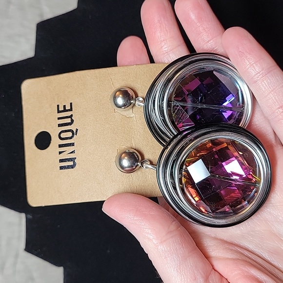 Silver Tone Pierced Earrings with Prism Accents - Picture 2 of 4